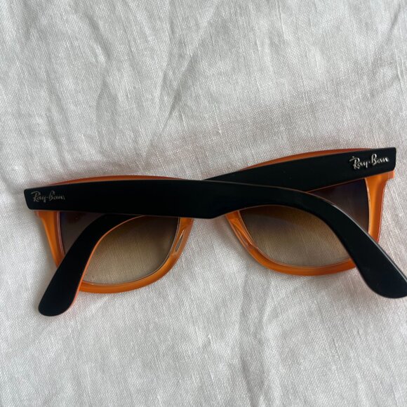 Ray Ban Wayfarer RB2140 1002/51 50-22 2N Black on Orange Italy Unisex Sunglasses - Picture 2 of 3